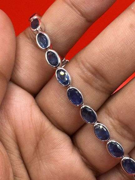 14K White Gold Oval Sapphires Tennis Bracelet