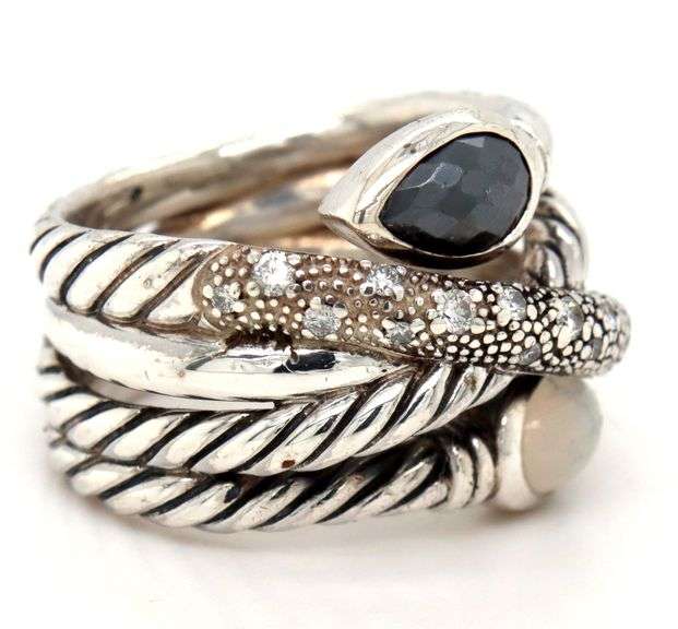 925 Sterling silver David Yurman black diamond Hematite black onyx ring