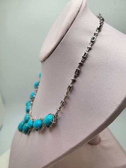 Elegant 61ctw Turquoise & Diamond Necklace Set in Silver – Includes Matching Earrings