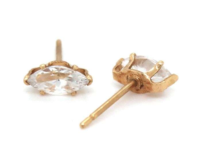3 Pairs of 14kt yellow gold CZ stud earrings