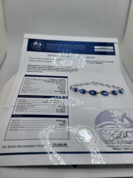 Extremely fine 19.5G Platinum and 12.27 ctw GGA certfied Sapphire and diamond Bracelet