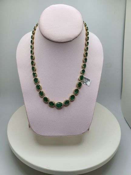 Extremely fine 32.2G of 14k gold and 30.20 ctw GGA certfied  Emerald and diamond necklace