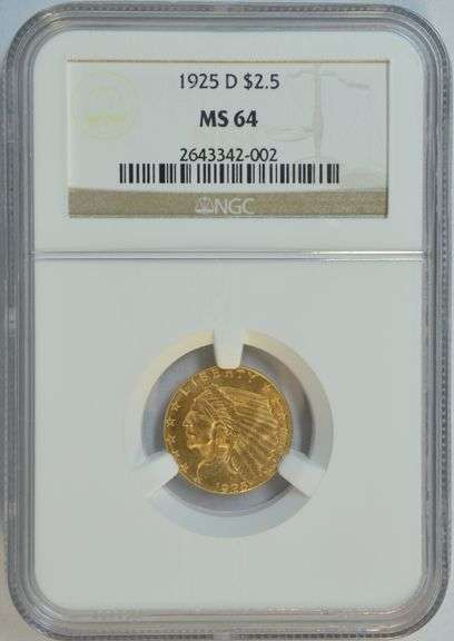 Gorgeous basically Gem BU 1925-D $2.50 Indian Gold Piece. NGC MS64