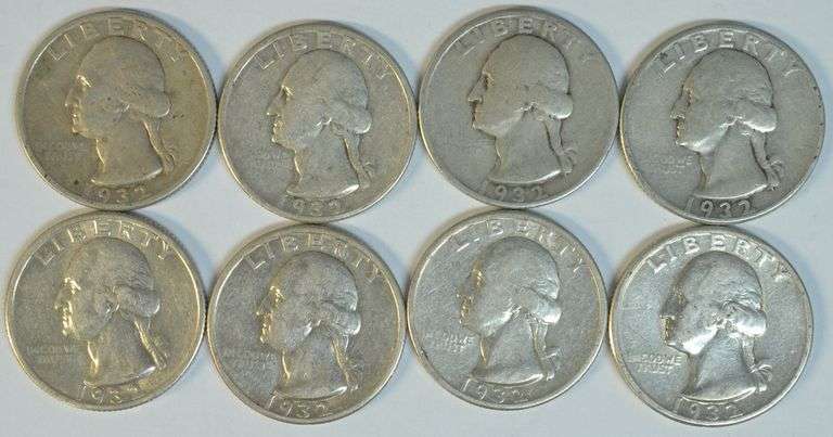 4 Nice XF and 4 nice AU 1932-P Washington Quarters (8 pieces)