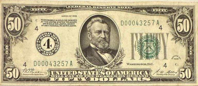 $50 1928 Numerical  Series Cleveland Gold Payable FRN.