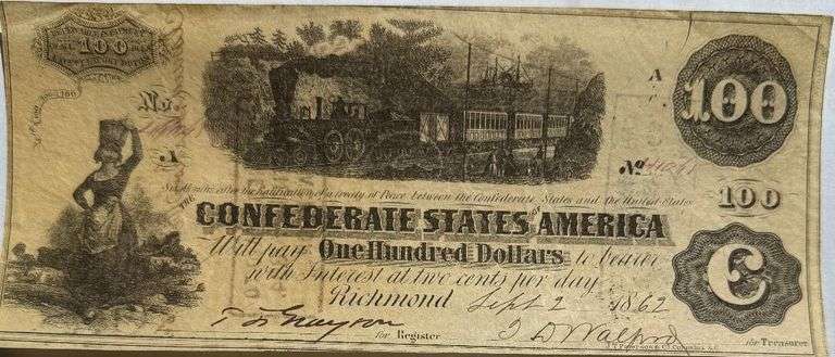 Sept 2 1862 $100 CSA With two Interest Redemptions