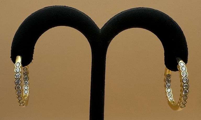 14K Yellow Gold Round Brilliant Cut Lab Diamond Hoop Earrings of 1.0ct