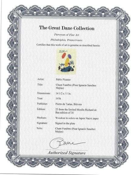 Rare Pablo Picasso Woodcut on Japon Nacre Paper from Chant Funèbre pour Ignacio Sánchez Mejías, 1976