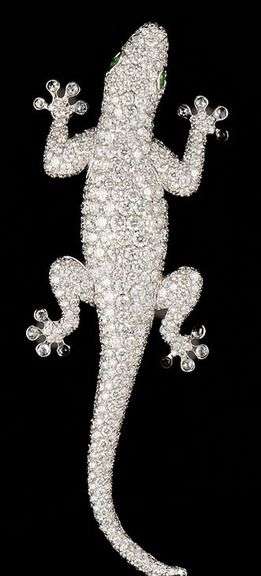 11.80ctw Rose Cut Diamonds and Tsavorite Lizard Pin Brooch in 14K