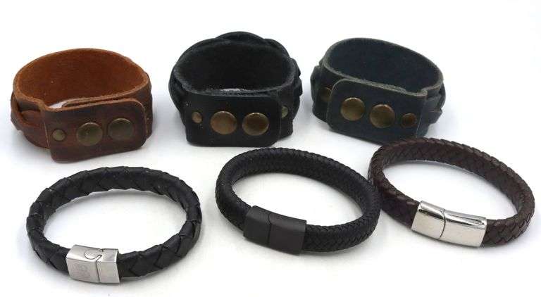 Group lot of 6 leather bracelets