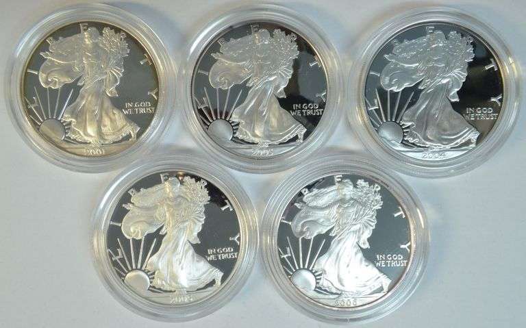 5 Gem Ultra Cameo Proof $1 Silver Eagles in boxes (no certs)