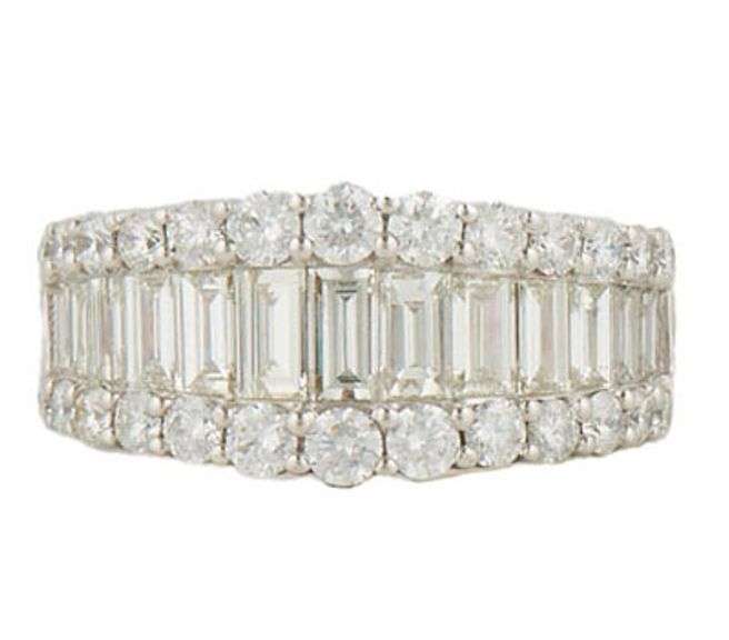 2.84ctw Round and Baguette Diamond Triple Row Ring in 14K