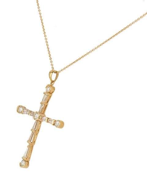 1.25ctw Tapered Baguette and Round Diamond Pendant Necklace in 18K