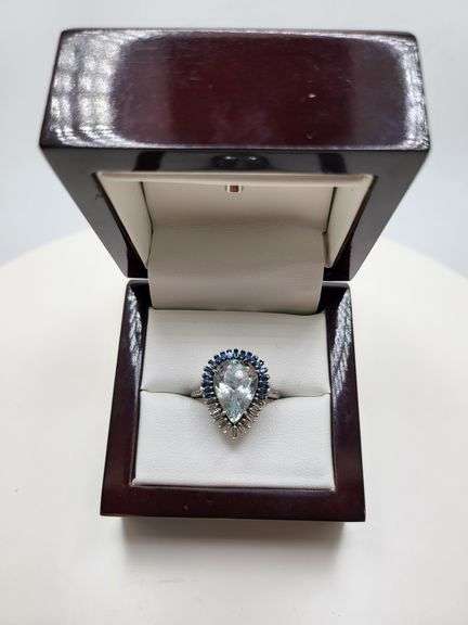 Extremely fine Victorian natural blue topaz and diamonds ring on silver