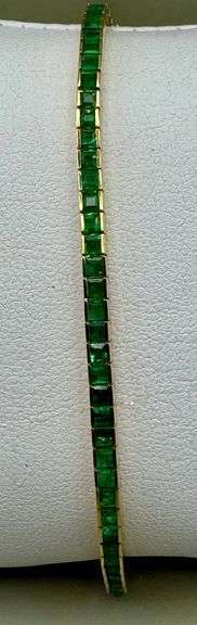 14K Yellow Gold Princess Cut Emerald Tennis Bracelet