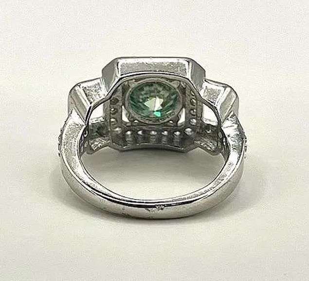 14 K White Gold Plate 3.65 Ct Paraiba Green Fire Moissanite Ring