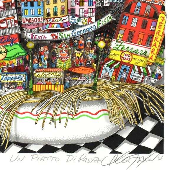 Un Piatto Di Pasta (Blue) by Charles Fazzino