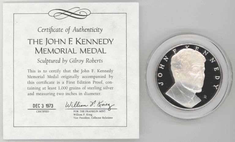 The John F. Kennedy Memorial Medal Proof in pure Sterling Silver