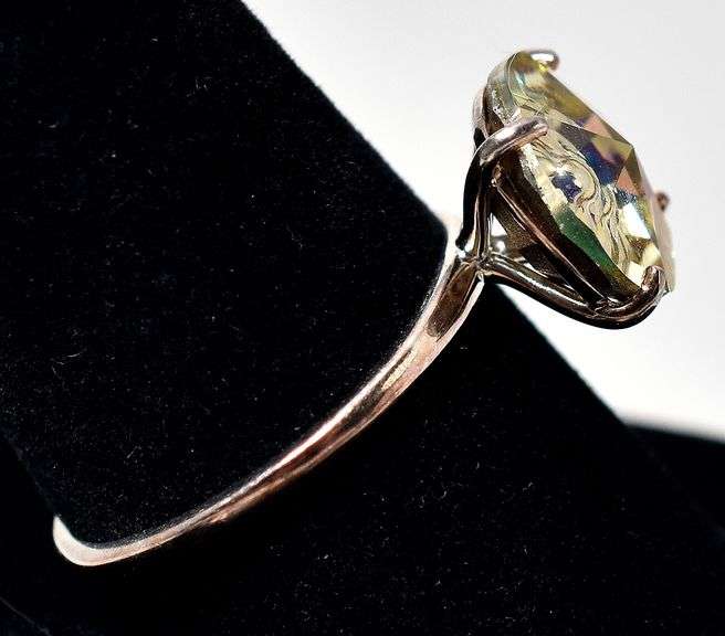 Green Glass Gemstone Ring in Sterling Silver