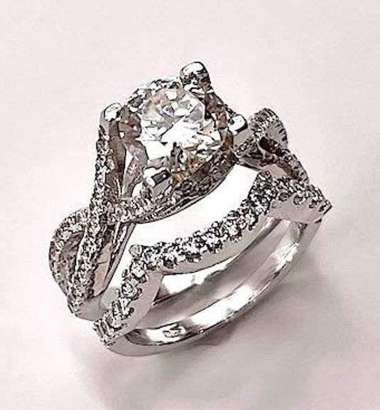 14 Kt White Gold Plate 2.75 Ct Lab Simulated Diamond 2 Band Engagement Ring Set