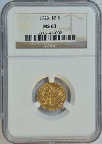 Very Choice BU 1929 $2.50 Indian Gold Piece. PCGS MS63