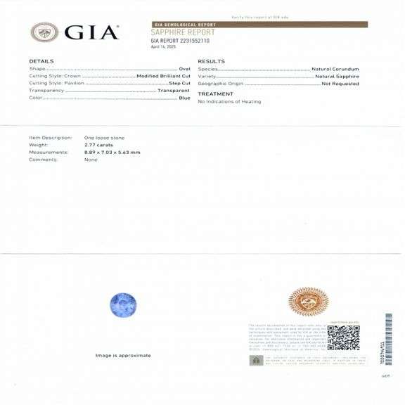 18K WHITE GOLD UNHEATED BLUE SAPPHIRE AND DIAMOND RING 3.11 C.T.W., GIA CERTIFIED