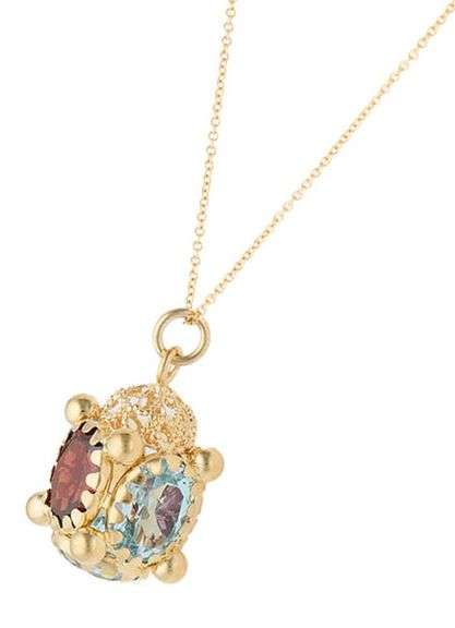 Multi Gemstone Lantern Style Pendant Necklace in 14K