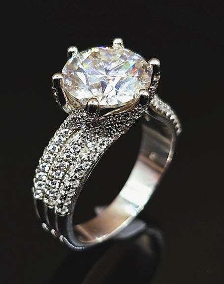 Huge 14 Kt White Gold Plate 5 Ct Sparkling White Lab Simulated Diamond Ring