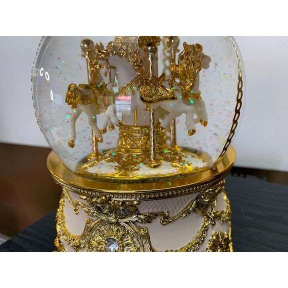 Gold & Ivory Carousel Music Box Snow Globe