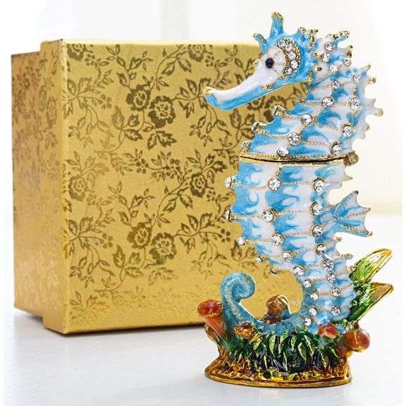 Seahorse Trinket Jewelry Box with Rhinestones