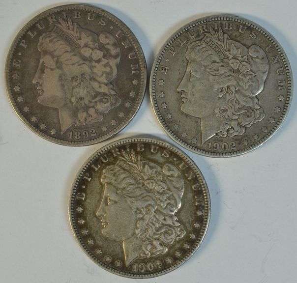 1892-S, 1902, & 1904 Morgan Silver Dollars. Better dates