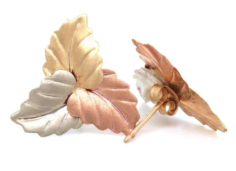 14kt Tri color gold leaf earrings