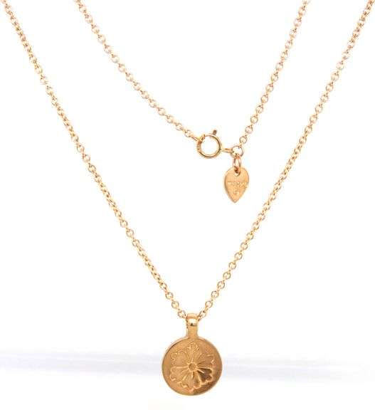 10kt Yellow gold Me & Ro flower pendant on chain