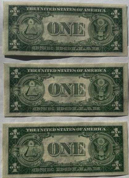 Three Consecutive $1 1935 A Near Unc Silver Certificates