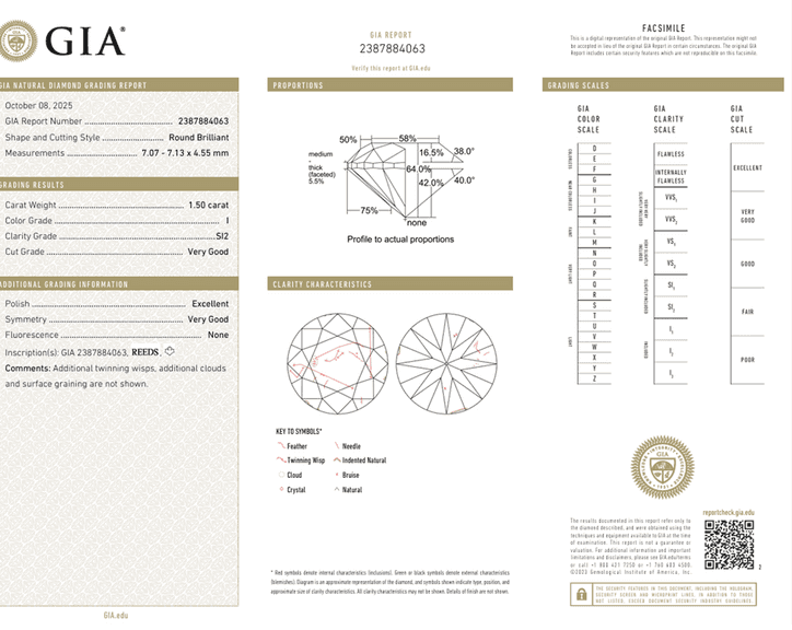 Loose Diamond, 1.50ct, GIA Certified, Round Brilliant Cut