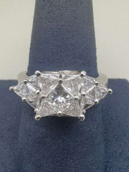 14K White Gold Trillion & Princess Cut 2.50 Carat Diamond Ring