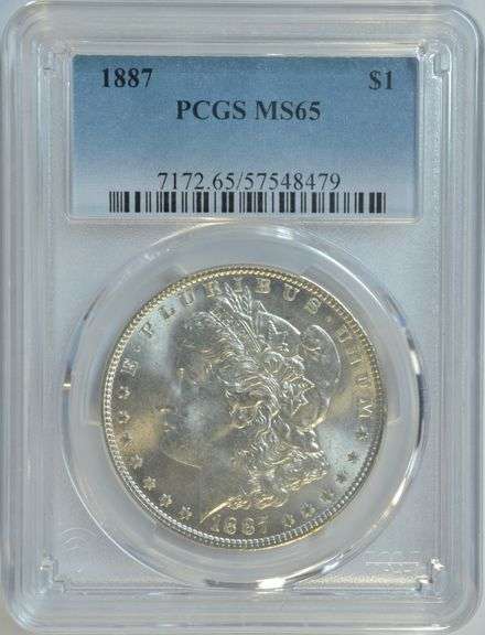 Impressive frosty-white Gem BU 1887 Morgan Silver Dollar. PCGS MS65