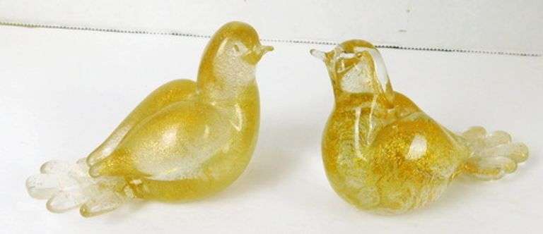 Vintage Pair of Murano Art Glass Doves