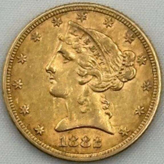 1882 U.S. $5 Liberty Head Half Eagle Gold Coin