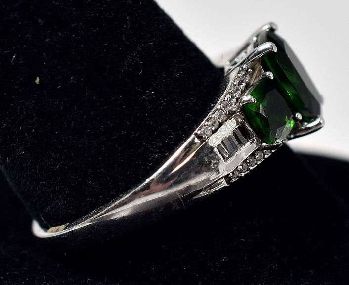 Chrome Diopside and CZ Gemstone Ring in Sterling Silver