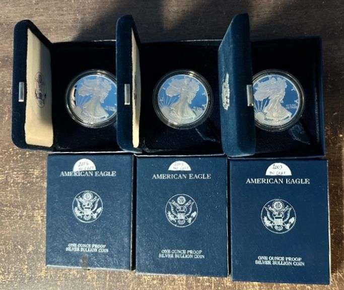 2003, 2005, & 2006 Gem Ultra Cameo Proof $1 Silver Eagles in boxes (no certs)