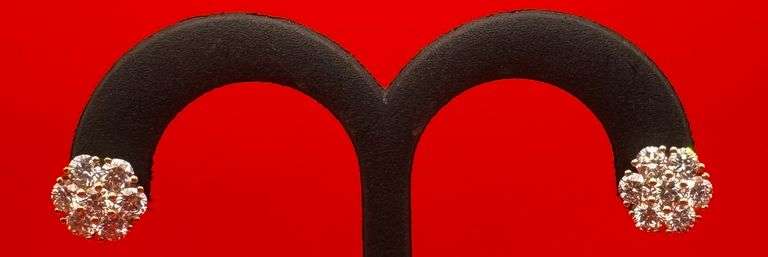 14K Yellow Gold Round Brilliant Cut Lab Diamond Earrings of 2.50ct