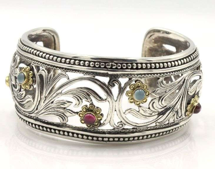 Konstantinom multi gemstone open scroll Greece cuff bracelet