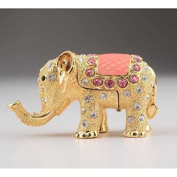 Handmade 24K Gold & Pink Elephant Fabergé Trinket Box