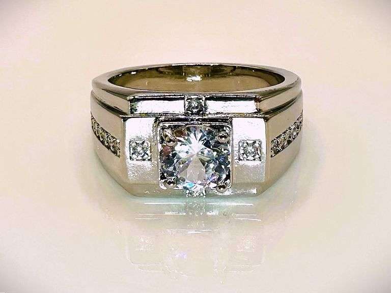 Men's 14 Kt White Gold Plate 2.5 Ctw Lab Simulated Diamond Ring