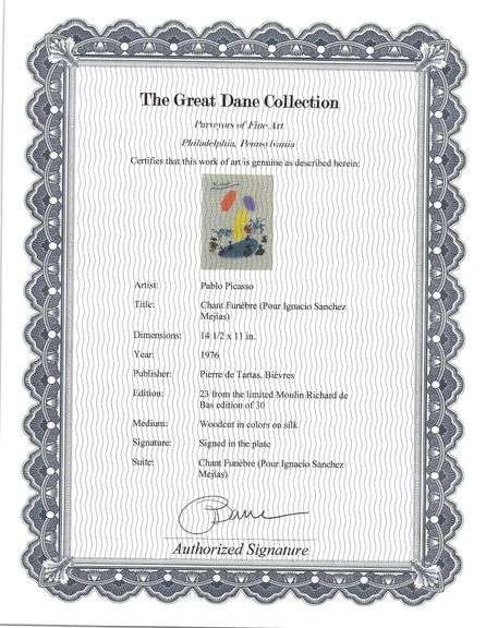 Rare Pablo Picasso Woodcut on Silk from Chant Funèbre pour Ignacio Sánchez Mejías, 1976