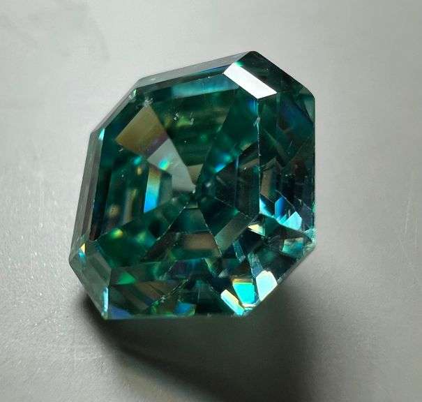 Huge 8 Ct Paraiba Green Asscher Cut Fire Moissanite