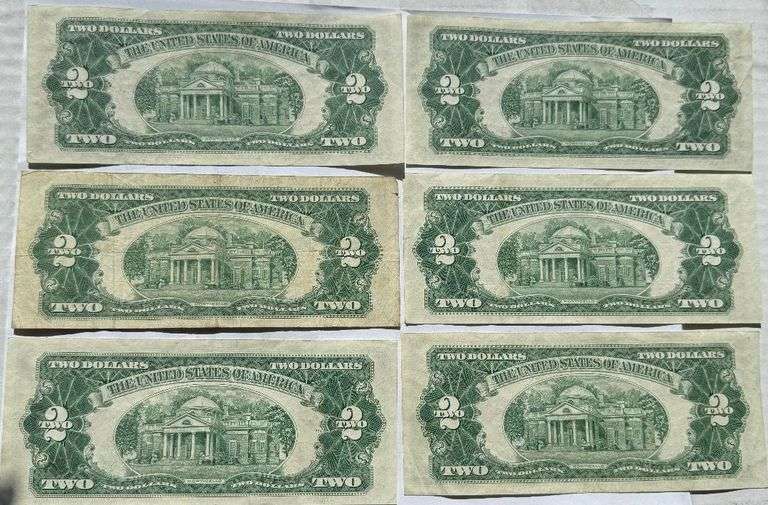 Six 1953 C $2 Red Seal US Notes