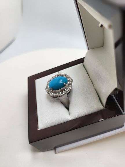 Extremely fine Victorian turquoise and diamond ring on silver