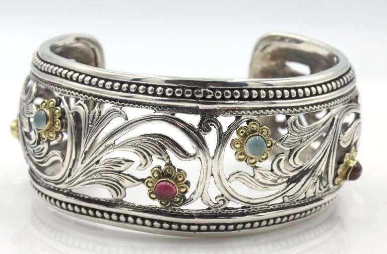 Konstantinom multi gemstone open scroll Greece cuff bracelet